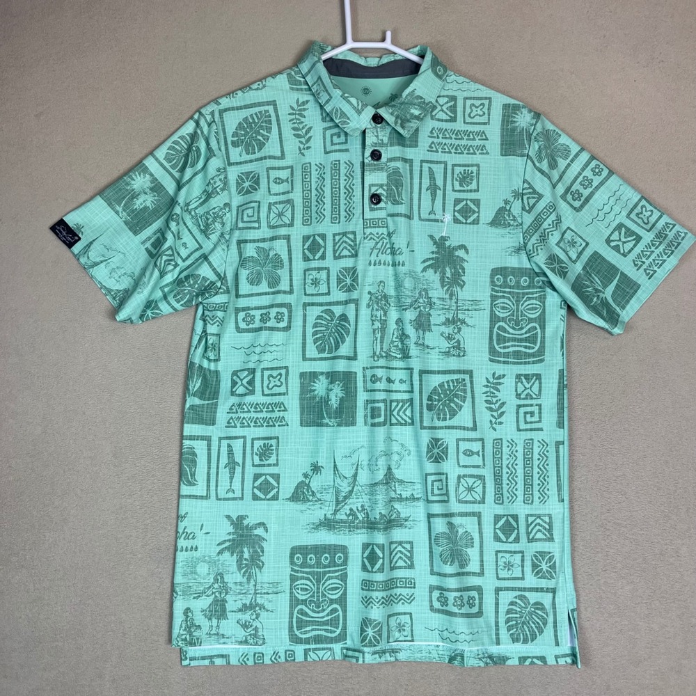 Sunday Crew‎ Aloha Print Shirt Mens L UPF 50+ Short Sleeve Hawaiian Style